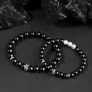 贝诗珠宝 羽你相伴情侣手链新中式高级感小众羽毛复古精致时尚 黑曜石 手串 男女同款情侣款