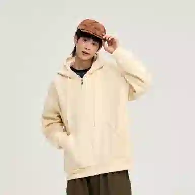 玉儿恋 加厚基础款纯色复古宽松连帽开衫外套卫衣 男女同款