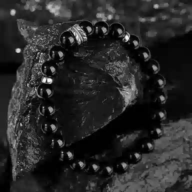 贝诗珠宝 羽你相伴情侣手链新中式高级感小众羽毛复古精致时尚 黑曜石 手串 男女同款情侣款