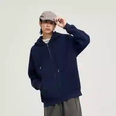 玉儿恋 加厚基础款纯色复古宽松连帽开衫外套卫衣 男女同款