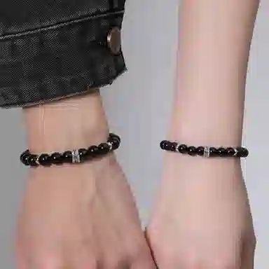 贝诗珠宝 羽你相伴情侣手链新中式高级感小众羽毛复古精致时尚 黑曜石 手串 男女同款情侣款