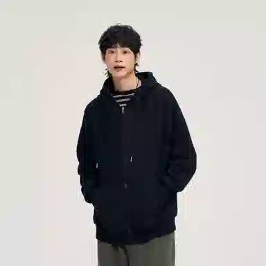 玉儿恋 加厚基础款纯色复古宽松连帽开衫外套卫衣 男女同款
