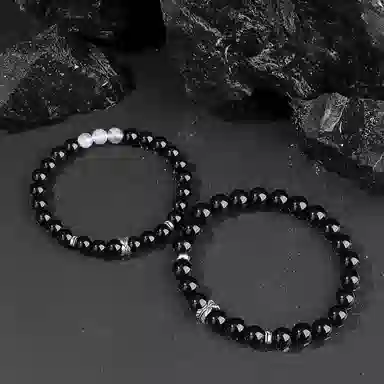 贝诗珠宝 羽你相伴情侣手链新中式高级感小众羽毛复古精致时尚 黑曜石 手串 男女同款情侣款