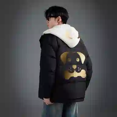 LA'T.WEEKEND Extreme Cold Outdoor Down Jacket Black Gold Logo