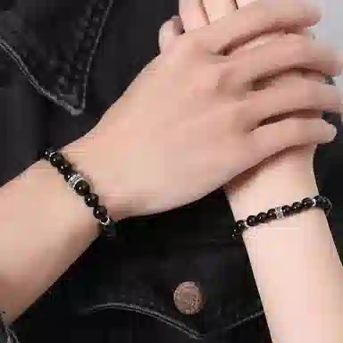 贝诗珠宝 羽你相伴情侣手链新中式高级感小众羽毛复古精致时尚 黑曜石 手串 男女同款情侣款