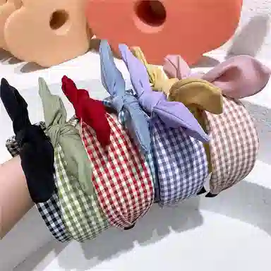 简应舒 复古简约时尚精致百搭 格子蝴蝶结小清新发饰 布 发箍 女款