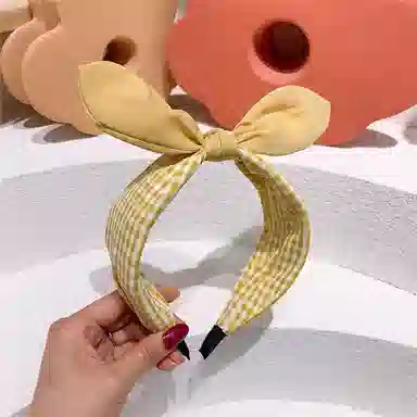 简应舒 复古简约时尚精致百搭 格子蝴蝶结小清新发饰 布 发箍 女款