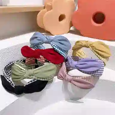 简应舒 复古简约时尚精致百搭 格子蝴蝶结小清新发饰 布 发箍 女款