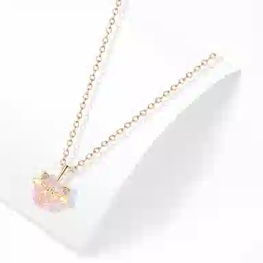 牧言 金钱猫 甜美森系可爱简约小众设计高级感 光面立体福运铜钱猫耳粉色小猫翅膀 好运 琉璃 项链 女款