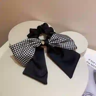 简应舒 复古格纹千格鸟蝴蝶结大肠飘带款 布 发圈 女款