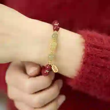 福茹记 新中式福禄吉祥葫芦国风转运珠平安纳福招财进宝福牌流苏国潮诸事顺利水逆退散小众轻奢高级感串珠首饰 再造辰砂朱砂 手串 女款