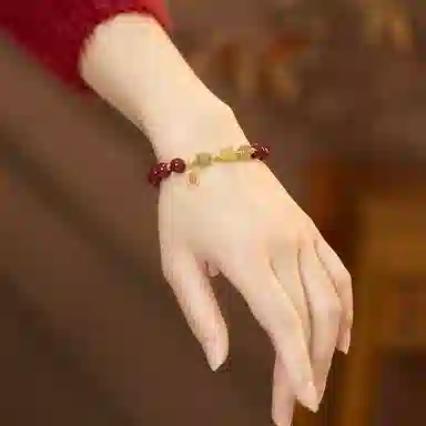 福茹记 新中式福禄吉祥葫芦国风转运珠平安纳福招财进宝福牌流苏国潮诸事顺利水逆退散小众轻奢高级感串珠首饰 再造辰砂朱砂 手串 女款