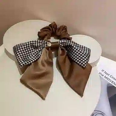 简应舒 复古格纹千格鸟蝴蝶结大肠飘带款 布 发圈 女款