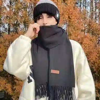 优幽兰 百搭日系风学生时尚纯色保暖软糯护颈防寒秋冬季韩版氛围感休闲简约高级感穿搭 仿羊绒 绒线围巾 女款