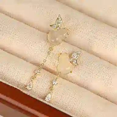 幸囍礼 蝴蝶流苏葫芦 国风小众设计福禄 古典优雅温婉精致 大方清冷感 玉髓 耳环 男女同款情侣款