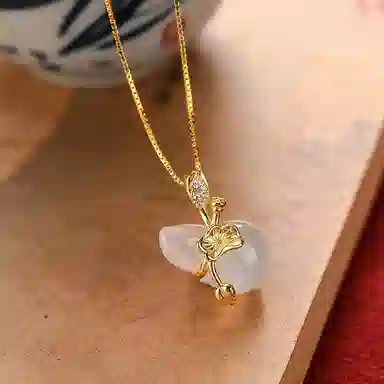 幸囍礼 国风清透莲蓬荷花葫芦锁骨链 福禄呈祥复古民族风轻奢高级感吊坠 新中式设计 玉髓 项链 女款