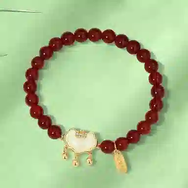 幸囍礼 繁花平安锁 新中式国风国潮上上签手饰平安锁 玛瑙 玉石手串 女款