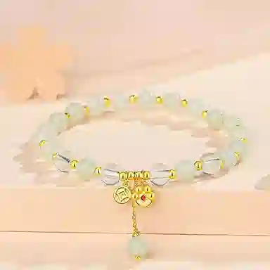 幸囍礼 聚八方财 新中式国潮古风小众设计 精致贵气温柔猫爪流苏转运珠 和田玉手串 青白玉 男女同款情侣款