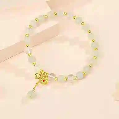 幸囍礼 聚八方财 新中式国潮古风小众设计 精致贵气温柔猫爪流苏转运珠 和田玉手串 青白玉 男女同款情侣款