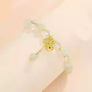 幸囍礼 聚八方财 新中式国潮古风小众设计 精致贵气温柔猫爪流苏转运珠 和田玉手串 青白玉 男女同款情侣款