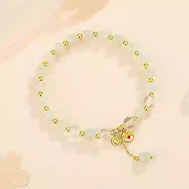 幸囍礼 聚八方财 新中式国潮古风小众设计 精致贵气温柔猫爪流苏转运珠 和田玉手串 青白玉 男女同款情侣款