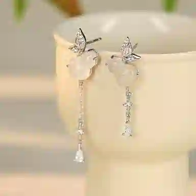 幸囍礼 蝴蝶流苏葫芦 国风小众设计福禄 古典优雅温婉精致 大方清冷感 玉髓 耳环 男女同款情侣款