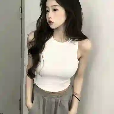 双星八特 时尚纯棉半高领纯色背心 男女同款 黑色