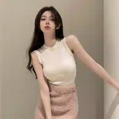 双星八特 时尚纯棉半高领纯色背心 男女同款 黑色