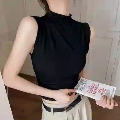 双星八特 时尚纯棉半高领纯色背心 男女同款 黑色