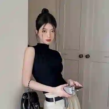 双星八特 时尚纯棉半高领纯色背心 男女同款 黑色