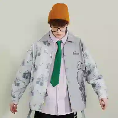 ER Bear Print Colorblock Jacket