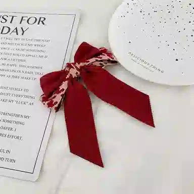 简应舒 日系可爱蝴蝶结顶夹发卡酒红色 布 发夹 女款