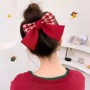 简应舒 日系可爱蝴蝶结顶夹发卡酒红色 布 发夹 女款