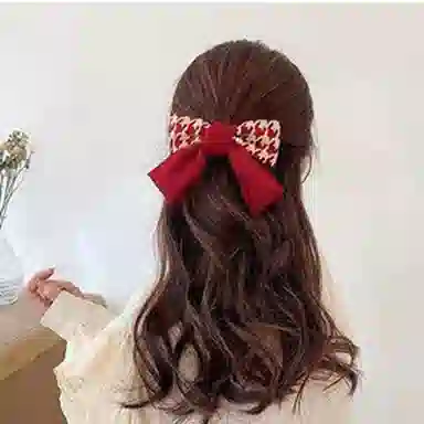 简应舒 日系可爱蝴蝶结顶夹发卡酒红色 布 发夹 女款