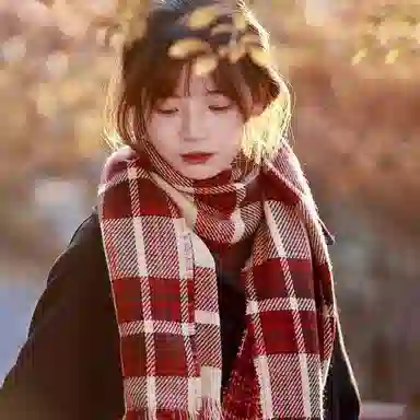 北极绒 格子爱心针织披肩秋冬新款韩版加厚保暖学生围脖 绒线围巾 男女同款情侣款