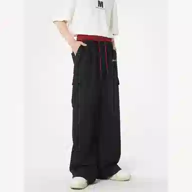 星际者 美式高街潮牌学院风日常通勤工装大口袋舒适宽松百搭垂感直筒系带休闲针织运动裤 男女同款