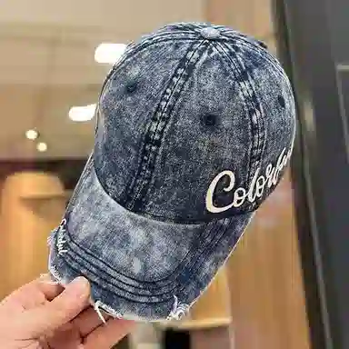 佩洛依 显脸小字母刺绣街头遮阳复古牛仔学生户外百搭透气软顶潮流 棉 鸭舌帽 男女同款情侣款