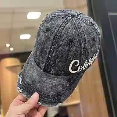 佩洛依 显脸小字母刺绣街头遮阳复古牛仔学生户外百搭透气软顶潮流 棉 鸭舌帽 男女同款情侣款