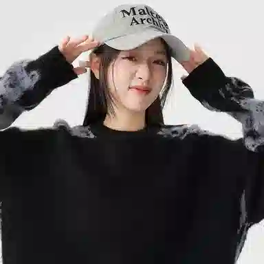 玉儿恋 美式复古不规则撞色提花设计感圆领百搭慵懒感宽松直筒长袖针织衫 男女同款 黑色