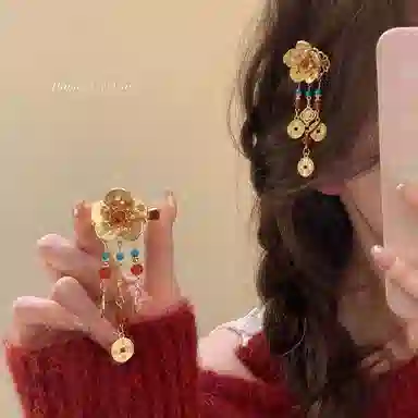 芒果饰品 花朵流苏 合金 发夹 女款