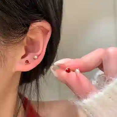 芒果饰品 红色小珍珠耳饰 铜 耳钉 女款