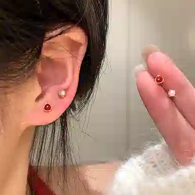 芒果饰品 红色小珍珠耳饰 铜 耳钉 女款