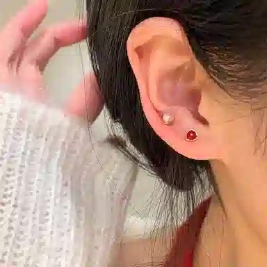 芒果饰品 红色小珍珠耳饰 铜 耳钉 女款