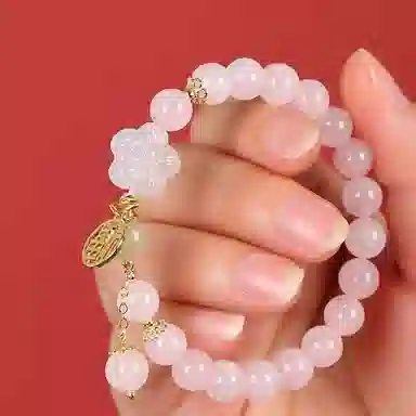 陌阡雪 新中式小众设计 桃之夭夭桃花 招正缘桃花转运珠#好运 水晶 手串 男女同款情侣款