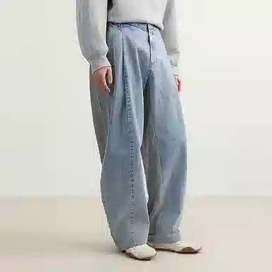 速写 纯色日常宽松百搭直筒牛仔裤 男款