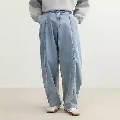 速写 纯色日常宽松百搭直筒牛仔裤 男款