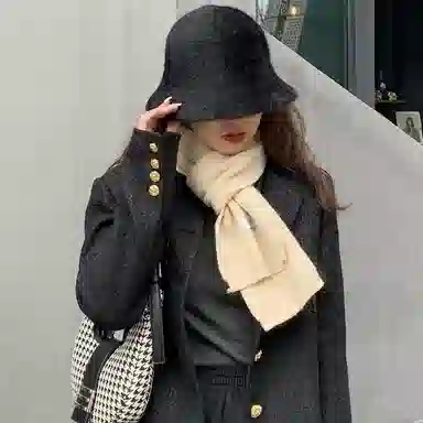 优幽兰 日系百搭高级感加厚保暖长款时尚潮流纯色休闲简约外搭两用韩系氛围感穿搭 聚酯纤维 绒线围巾 男女同款情侣款