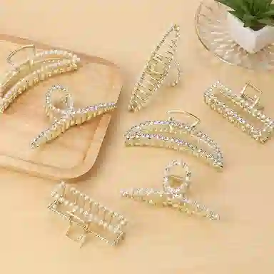 简应舒 珠钻大鲨鱼交叉款发抓发卡后脑勺盘发 合金 发夹 女款