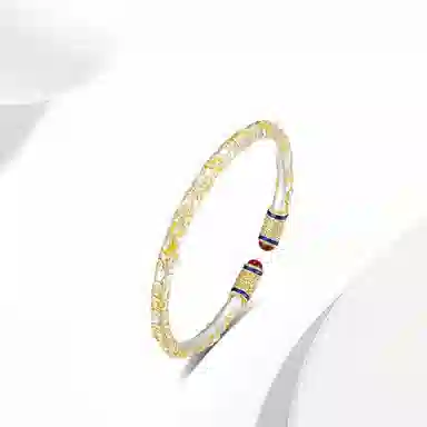 迎百宝 古法描金樱花唐草纹质感新中式国潮高级感吉言雕花珐琅工艺贵气感转运发财宫廷风汉服开口 合金 手镯 男女同款情侣款