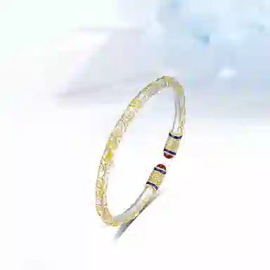 迎百宝 古法描金樱花唐草纹质感新中式国潮高级感吉言雕花珐琅工艺贵气感转运发财宫廷风汉服开口 合金 手镯 男女同款情侣款